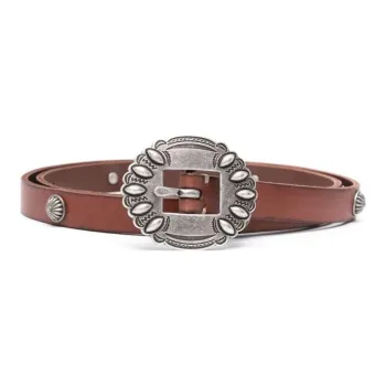 Polo Ralph Lauren Pattern Engraved Decoration Ring Buckle Calfskin Metal Leather Belts Women's Brown Width 1.5CM