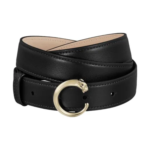 CARTIER Cheetah Smooth Buckle Leather Belts Unisex Black Width: 2.5CM