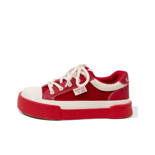 Feiyue Low Top Platform Canvas Shoes Women's Beige Red