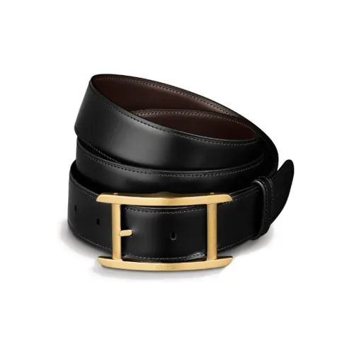CARTIER Carved Logo Pin Buckle Leather Belts Unisex Black Width 3.5CM