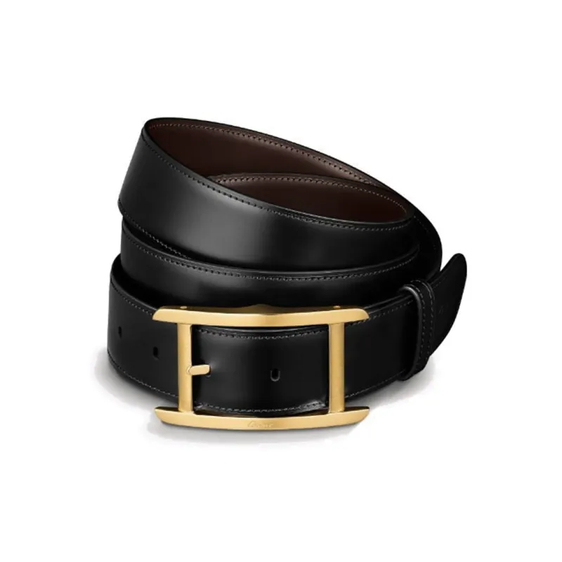 CARTIER Carved Logo Pin Buckle Leather Belts Unisex Black Width 3.5CM-0