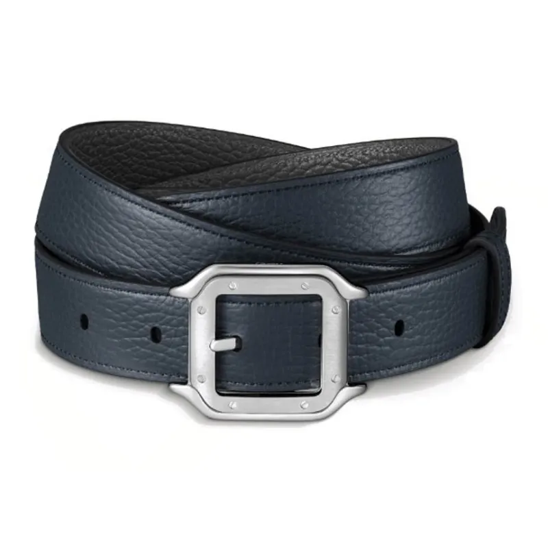 CARTIER Geometric Pin Buckle Leather Belts Unisex Blue Width: 3CM-0