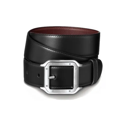 CARTIER Logo Emblem Pin Buckle Leather Belts Unisex Black Width 3.5CM