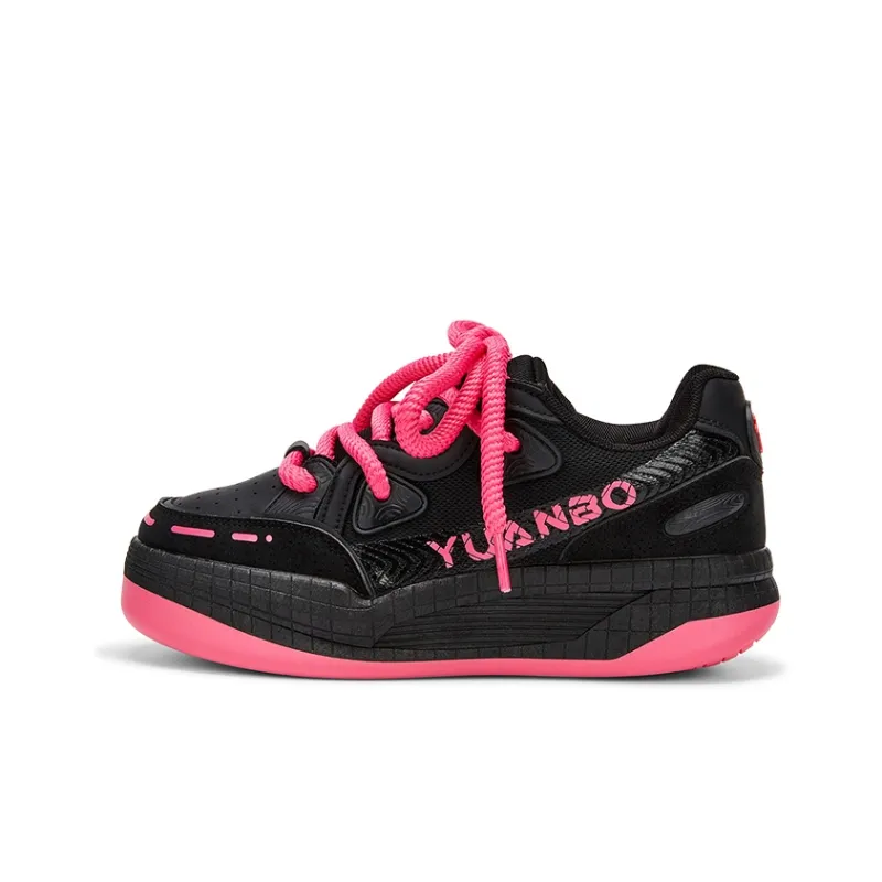 KARLIE KELLER Cushioned Wear Resistant Water Resistant Height Increasing Low Top Skateboard Shoes Women's Black Fuchsia-0