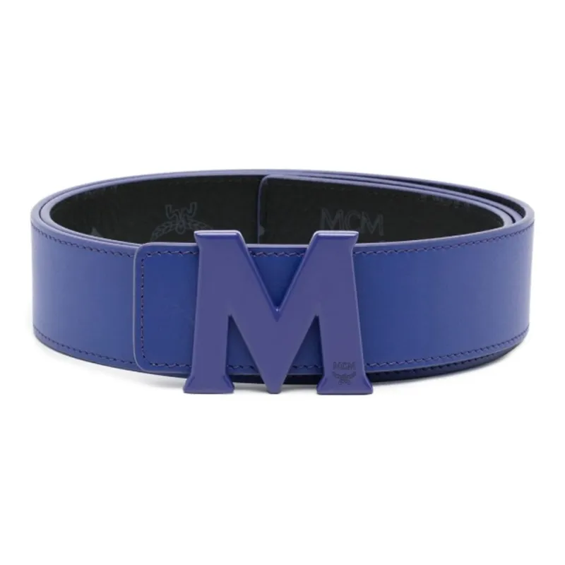 MCM Double-Sided Leather Smooth Buckle Leather Belts Men's Blue Width: 4cm-0