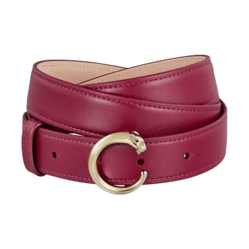 CARTIER Cheetah Smooth Buckle Leather Belts Women's Red Width: 2.5CM
