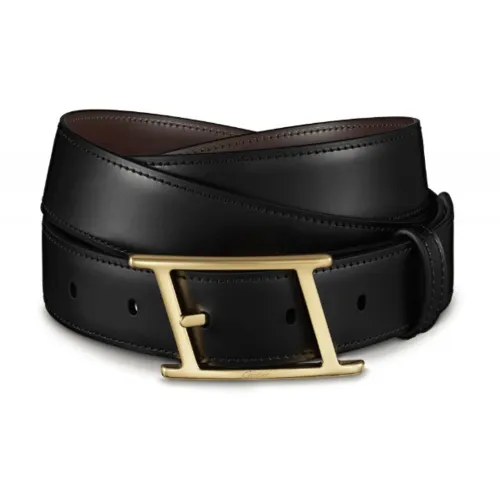 CARTIER Asymmetrical Pin Buckle Leather Belts Unisex Black Width: 3CM