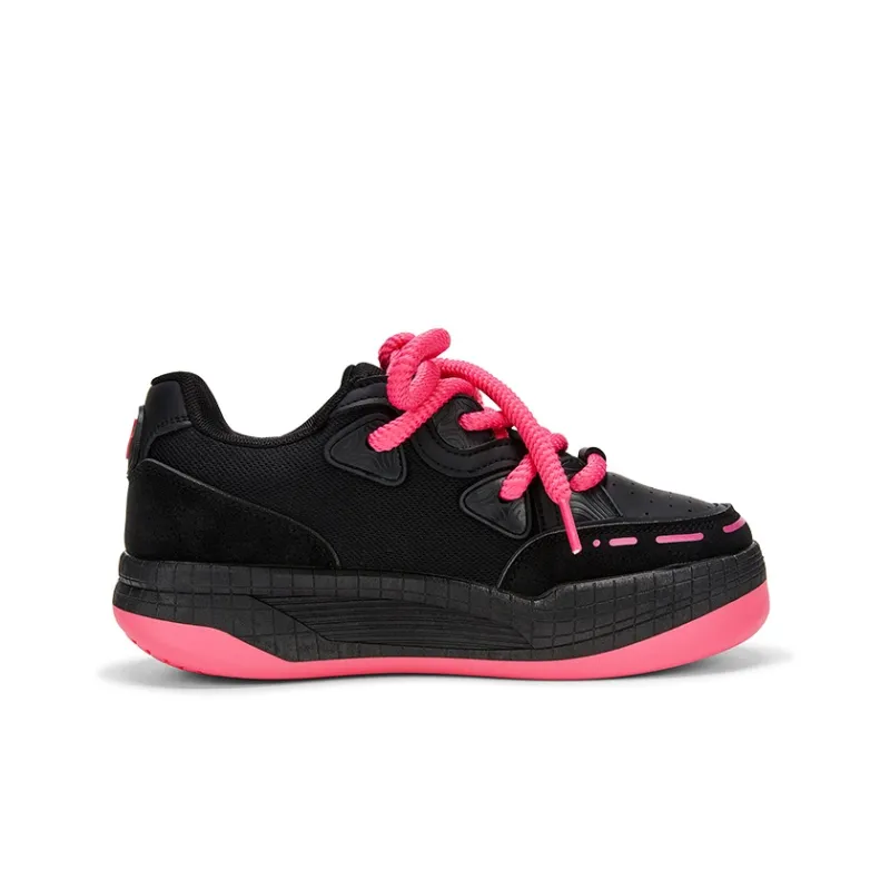 KARLIE KELLER Cushioned Wear Resistant Water Resistant Height Increasing Low Top Skateboard Shoes Women's Black Fuchsia-1