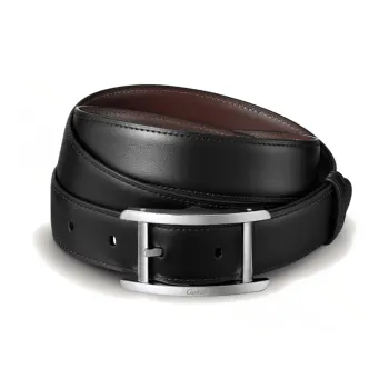 CARTIER Carving Logo Pin Buckle Leather Belts Unisex Black Width: 3CM