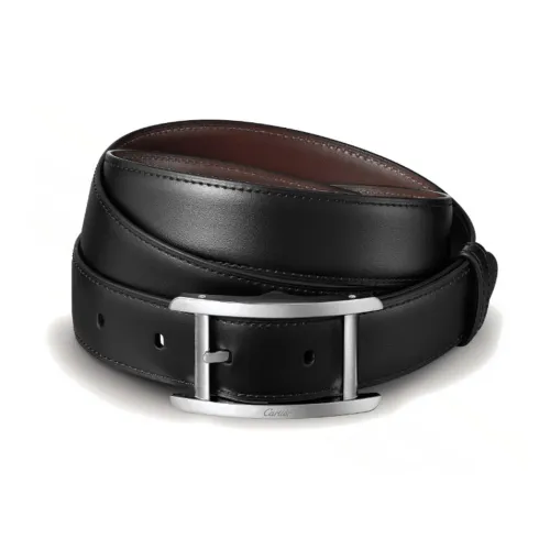 CARTIER Carving Logo Pin Buckle Leather Belts Unisex Black Width: 3CM