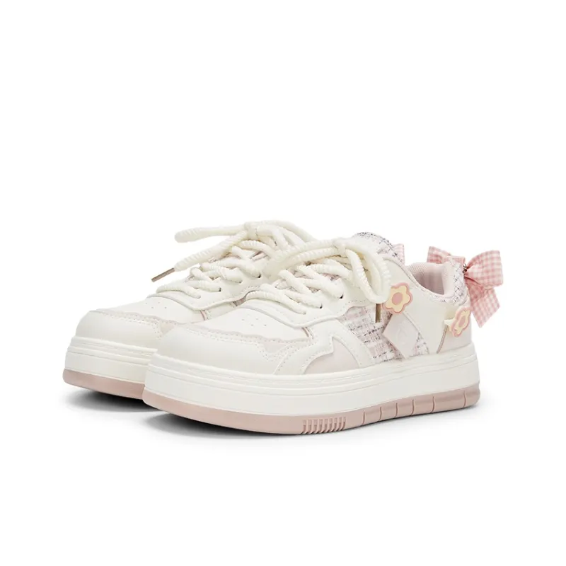 KARLIE KELLER Wear Resistant Slip Resistant Low Top Skateboard Shoes Women's White Pink-3