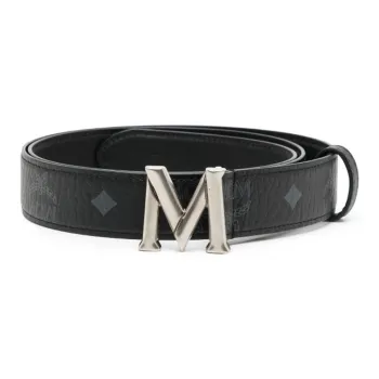 MCM Textured Effect Smooth Buckle Leather Belts Women's Black