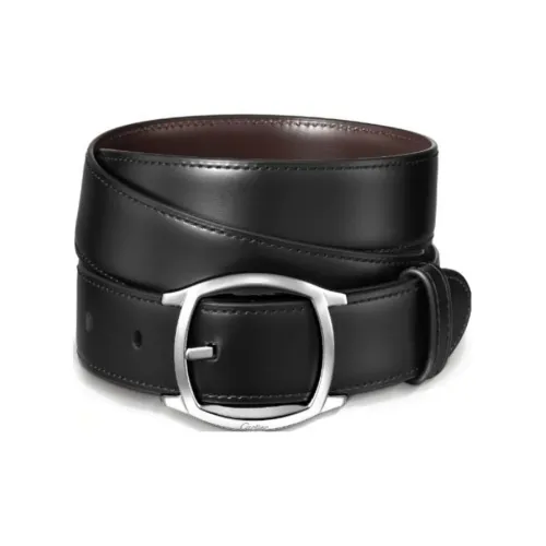 CARTIER Oval Pin Buckle Leather Belts Unisex Black Width: 3CM