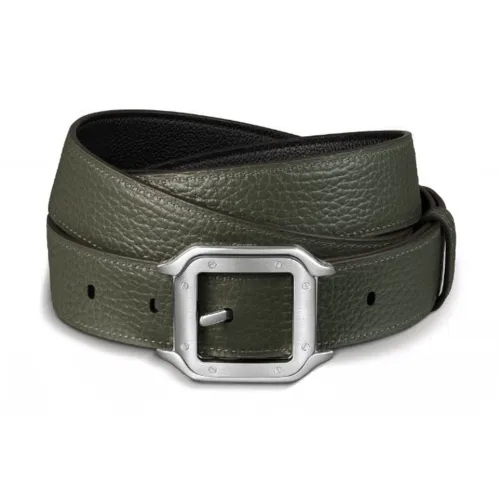 CARTIER Geometric Pin Buckle Leather Belts Unisex Green Width: 3CM