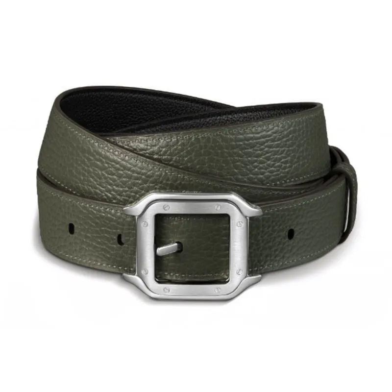 CARTIER Geometric Pin Buckle Leather Belts Unisex Green Width: 3CM-0