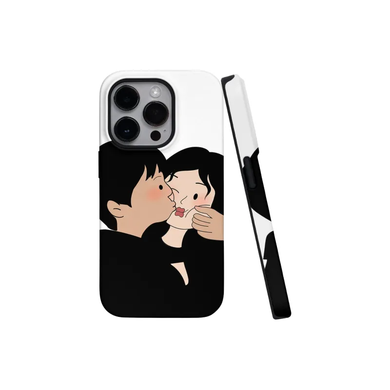 VICY PC Material Impact Resistant Couple's Face Mask Phone Cases Compatible With Apple 16 Pro Max/15 Pro/14 Pro/13 Pro-2