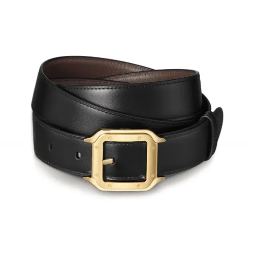 CARTIER Geometric Styling Pin Buckle Leather Belts Unisex Black Width: 3CM
