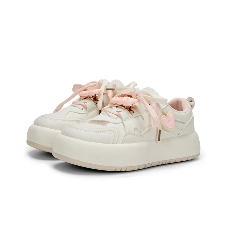 KARLIE KELLER Support Wear Resistant Slip Resistant Low Top Skateboard Shoes Women's White Pink-3