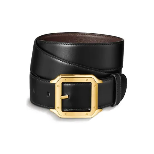 CARTIER Carved Logo Double-Sided Pin Buckle Leather Belts Unisex Black Width 3.5CM
