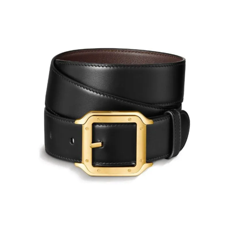 CARTIER Carved Logo Double-Sided Pin Buckle Leather Belts Unisex Black Width 3.5CM-0