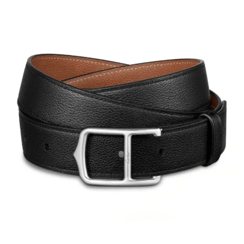 CARTIER Textured Double-Sided Pin Buckle Leather Belts Men's Black/Brown Width: 3CM