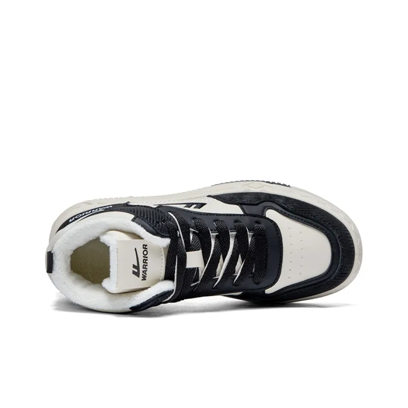 Warrior Thickened And Fleece-Lined Cotton Blend Warm And Lightweight High-Top Skateboard Shoes Unisex Black Beige-2