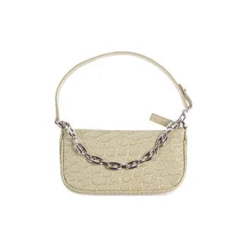 By Far Crocodile Embossed Cow Leather Mahjong Bag Shoulder Bag Handbag Mini Women's Yellow Green