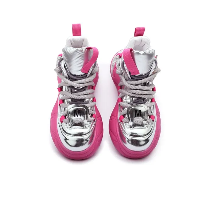 Mr.shang Auspicious Clouds Silver Collection Anti Slip Wear Resistant Mid Top Casual Shoes Women's Silver Pink-3