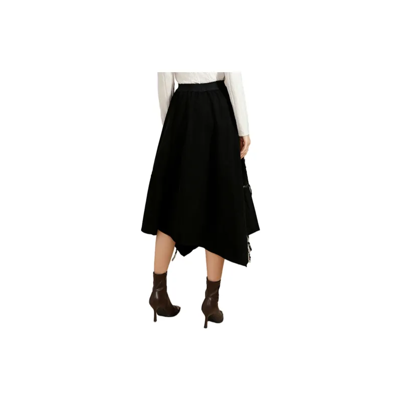 SMEN Casual Long Skirts Women's Black-1