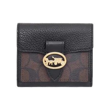 COACH Georgie PVC With Leather Wallet Small Size Women's Brown & Black