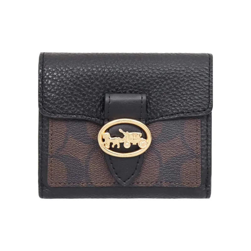 COACH Georgie PVC With Leather Wallet Small Size Women's Brown & Black-0