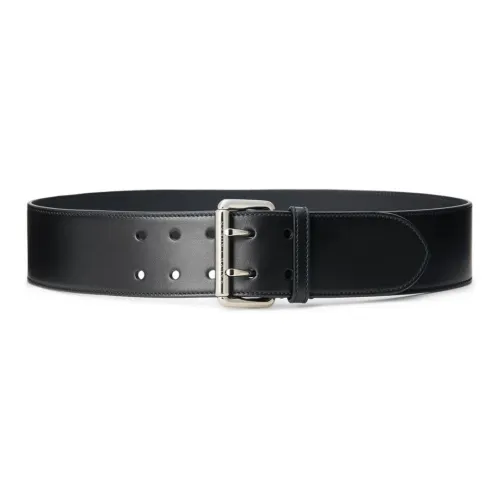 Polo Ralph Lauren Metal Double Pin Buckle Leather Belts Women's Black Width 5.5cm