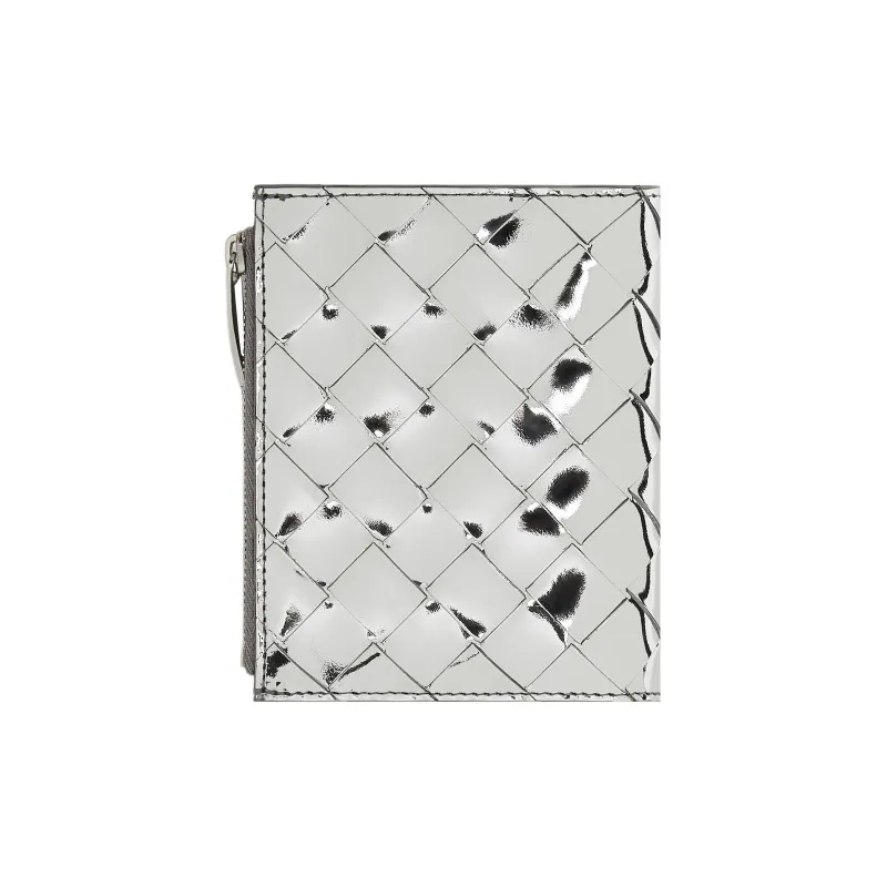 Bottega Veneta Metallic Woven Zip Up Wallet-1