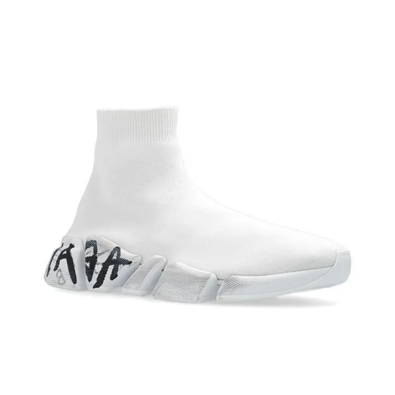 Balenciaga Speed 2.0 Sneakers 'White Knit With Black Graffiti'-2