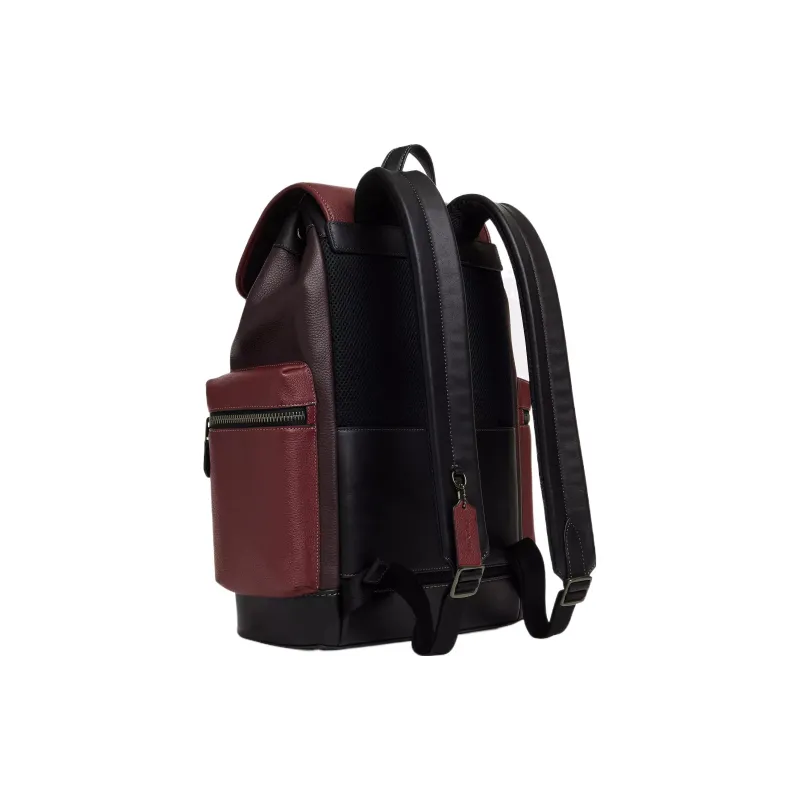 COACH Sprint Refined Pebbled Leather Backpack Medium Size Unisex Bronze & Burgundy Multicolor-1