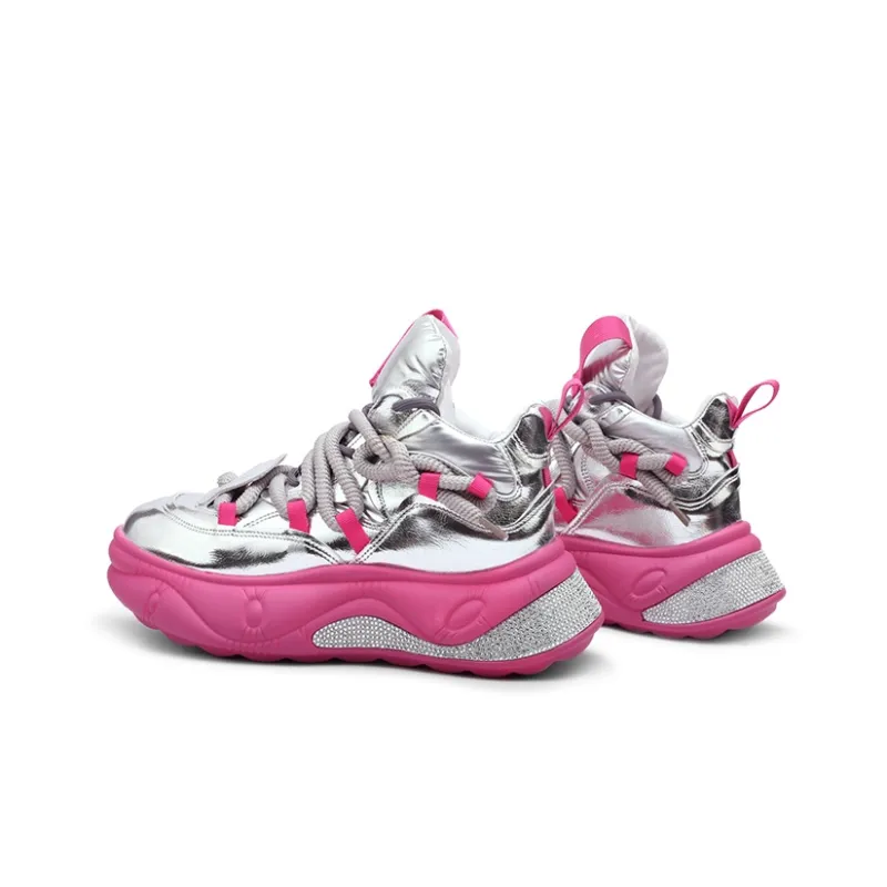 Mr.shang Auspicious Clouds Silver Collection Anti Slip Wear Resistant Mid Top Casual Shoes Women's Silver Pink-2