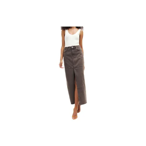 Reformation Denim Long Skirts Women's Vintage Coffee Coffee