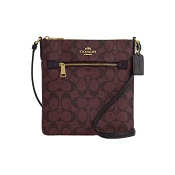 COACH Rowan Canvas With Leather File Bag Shoulder Bag Crossbody Bag Small Size Women's Gold & Deep Red