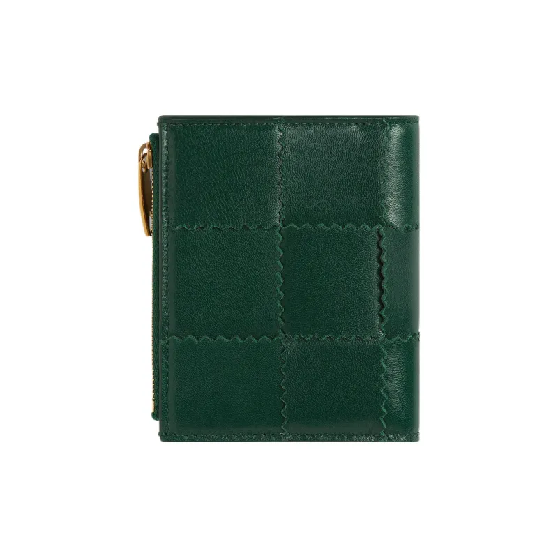 Bottega Veneta CASSETTE Sheepskin Cow Leather Patchwork Wallet Small Size Women's Emerald-1