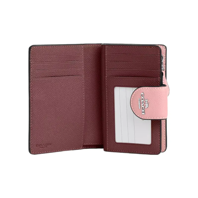COACH Corner Zip Cross-Stitch Leather Coin Purses Wallets Medium Size Women's Light Blush & Silver-1