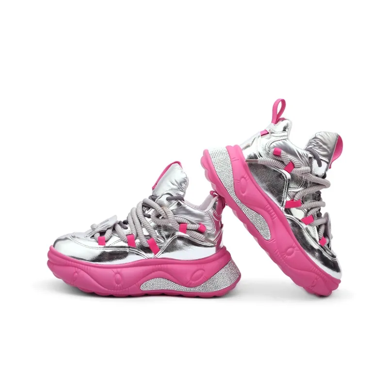 Mr.shang Auspicious Clouds Silver Collection Anti Slip Wear Resistant Mid Top Casual Shoes Women's Silver Pink-4