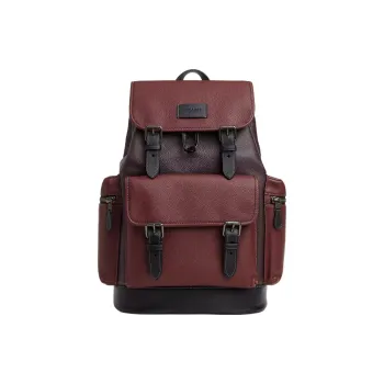 COACH Sprint Refined Pebbled Leather Backpack Medium Size Unisex Bronze & Burgundy Multicolor