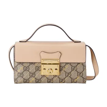 GUCCI Canvas With Leather Trim Handbag Shoulder Bag Crossbody Bag Mini Women's Brown & Pink