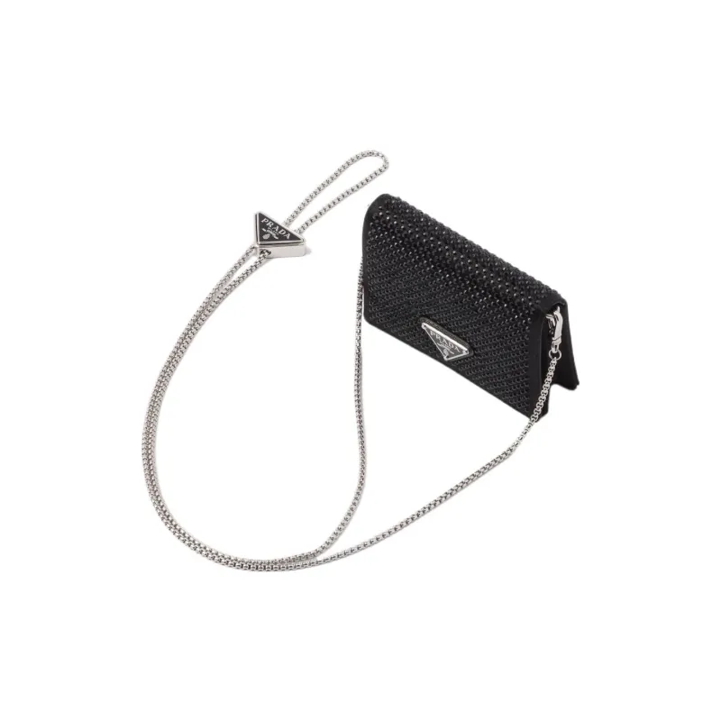 PRADA Fabric With Leather Shoulder Bag Crossbody Bag Wallets Regular Women's Black-0