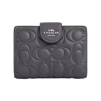 COACH Corner Zip Leather Coin Purses Wallets Medium Size Women's Gray