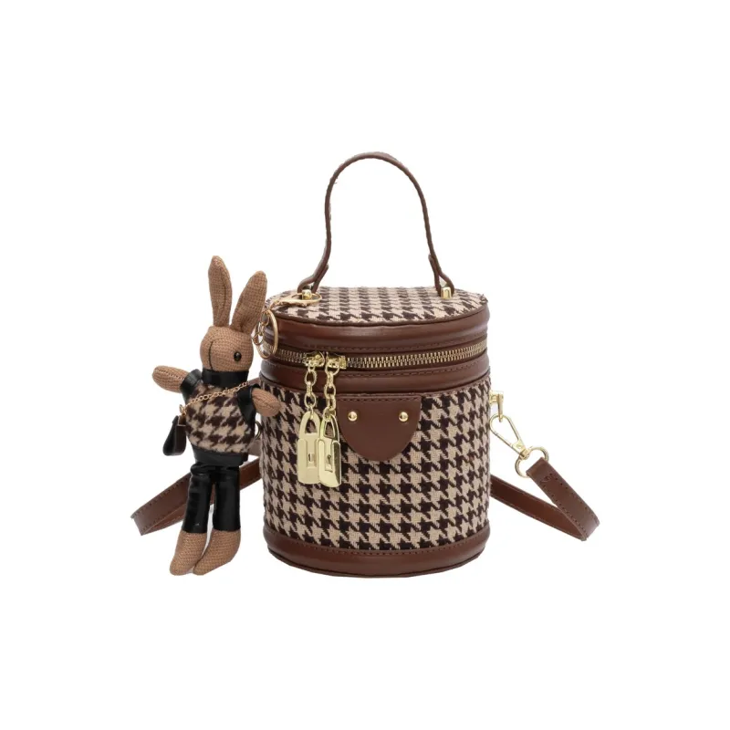 NOMK Canvas Bucket Bag, One Shoulder Handbag Regular Women's Black/Brown-5