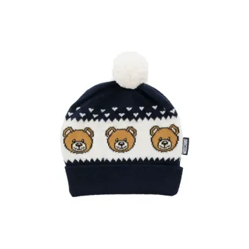 MOSCHINO Leo Teddy Striped Ribbed Beanie