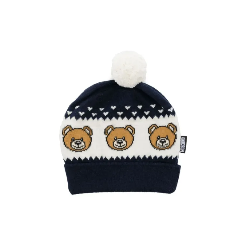 MOSCHINO Leo Teddy Striped Ribbed Beanie-0