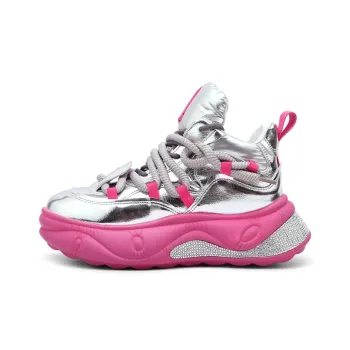 Mr.shang Auspicious Clouds Silver Collection Anti-Slip Wear-Resistant Mid-Top Casual Shoes Women's Silver Pink