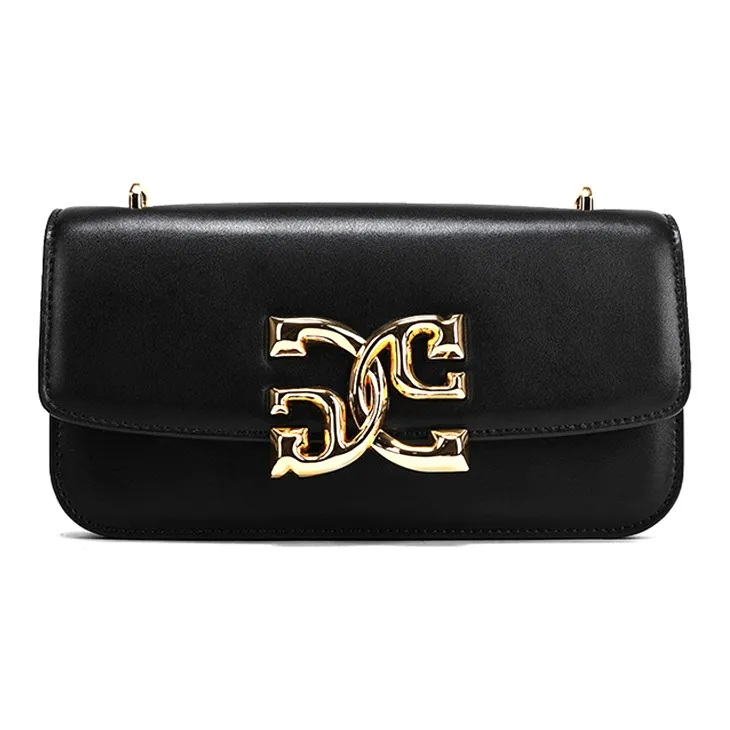 COOGI Cowhide Leather Material Small Square Bag Trumpets Women's Black/Ecru-0